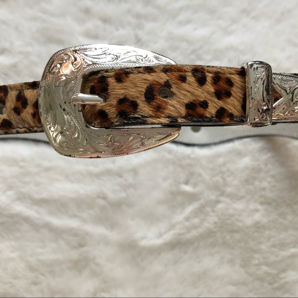 NADIM Leather Cheetah Print Calf Hair Western Belt Trendy Rodeo Chic - Picture 5 of 10
